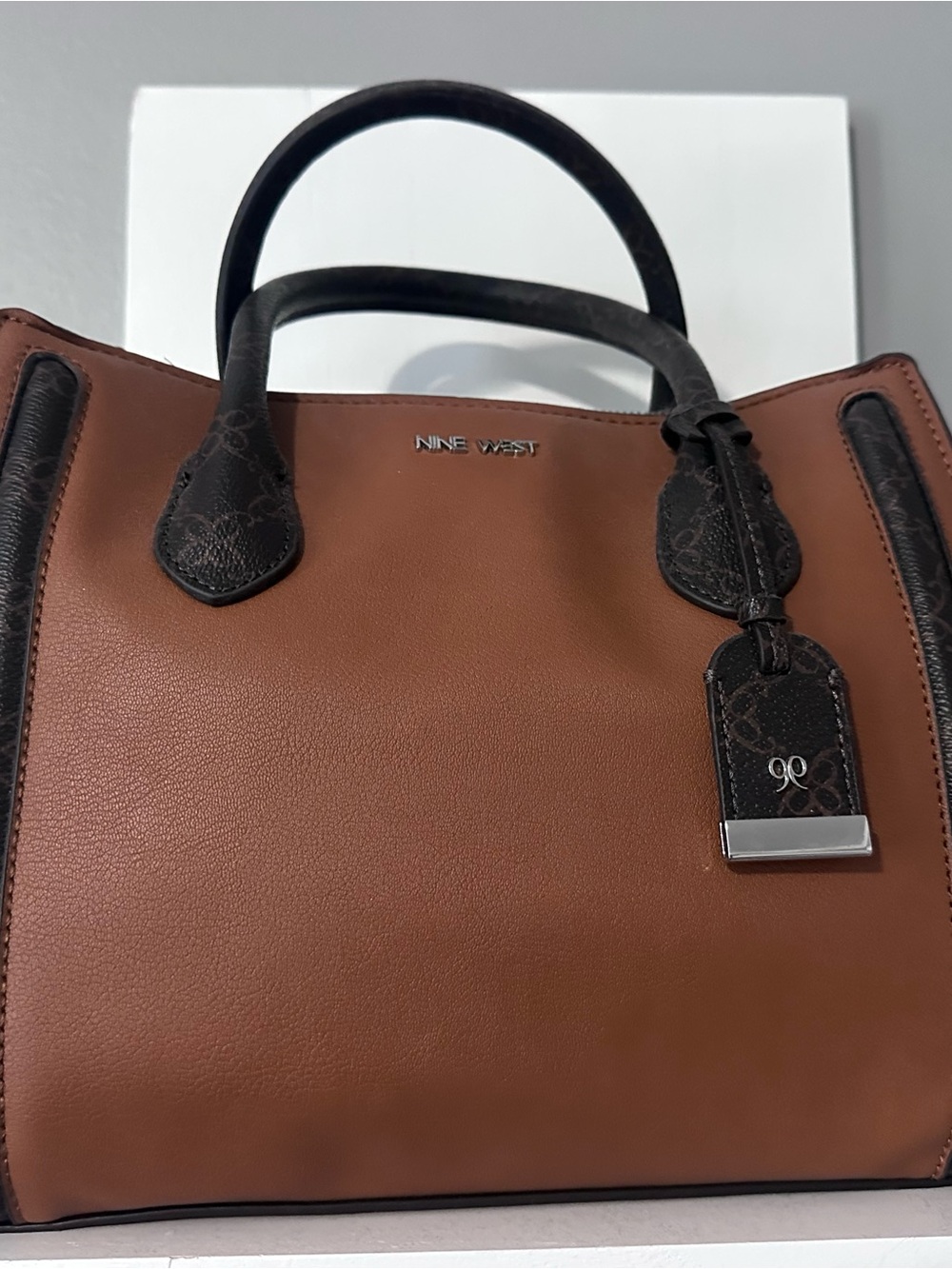 Nine West Brown and Black Contrast Leather Satchel
